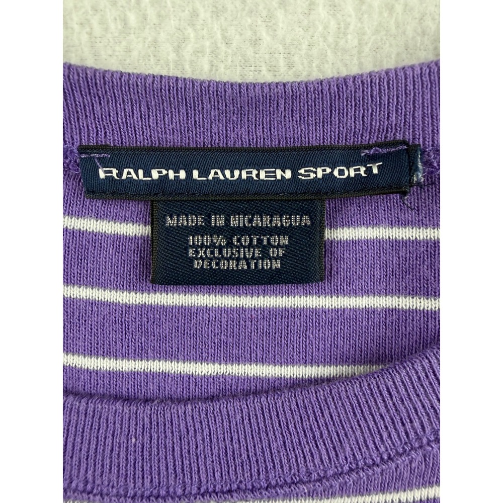 Ralph Lauren Sport Purple White Striped Long Sleeve Cotton Tee Shirt Womens S - Picture 4 of 8